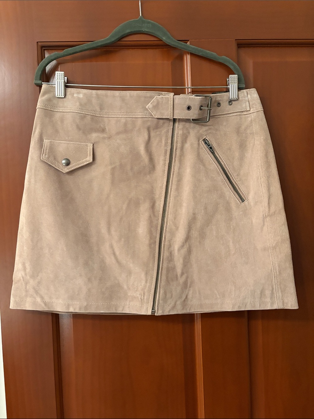 Blank NYC Taupe Suede Belted Mini Skirt